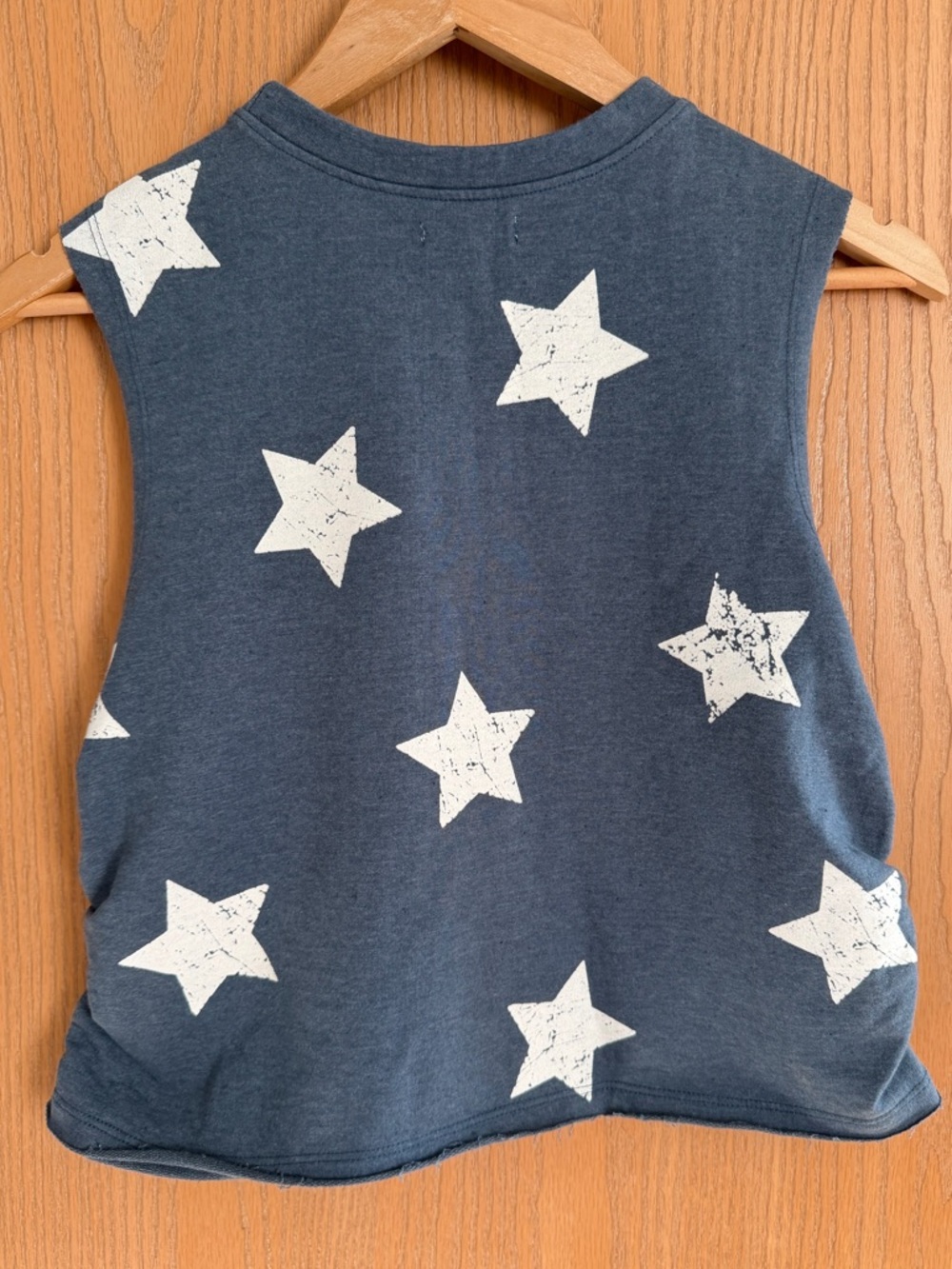 NWT PAPERFLOWER Navy White Stars Distressed Sleeveless Crop Top Women’s Size L - Picture 7 of 11